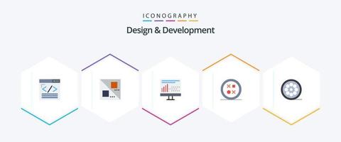 diseño y desarrollo 25 plano icono paquete incluso forma. desarrollo. codificación. diseño. Estadísticas vector
