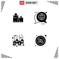 Pack of 4 Modern Solid Glyphs Signs and Symbols for Web Print Media such as bag open shop forum shop Editable Vector Design Elements