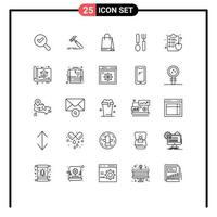 25 Universal Line Signs Symbols of health clipboard apple bag restaurant dinner Editable Vector Design Elements