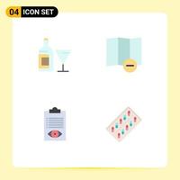 4 Universal Flat Icons Set for Web and Mobile Applications glass line wine check medicine Editable Vector Design Elements