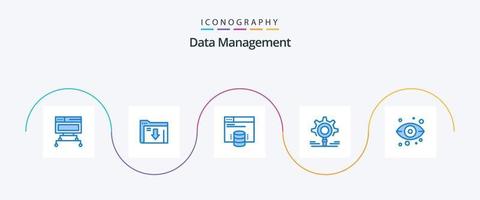 Data Management Blue 5 Icon Pack Including server. setting. hosting website. search. gear vector