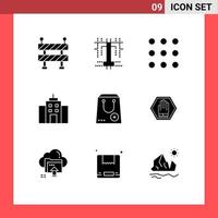 Universal Icon Symbols Group of 9 Modern Solid Glyphs of stop e building commerce add Editable Vector Design Elements