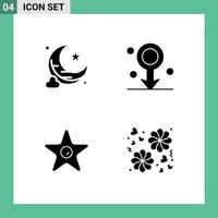 4 Universal Solid Glyphs Set for Web and Mobile Applications moon studio biology medical flower Editable Vector Design Elements