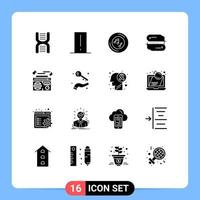 16 Thematic Vector Solid Glyphs and Editable Symbols of network blockchain technology gadget song note Editable Vector Design Elements