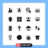 Group of 16 Modern Solid Glyphs Set for computer space plus galaxy radio Editable Vector Design Elements