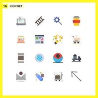 Pack of 16 Modern Flat Colors Signs and Symbols for Web Print Media such as lab study service glass gear Editable Pack of Creative Vector Design Elements