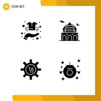 Mobile Interface Solid Glyph Set of 4 Pictograms of buy pray clothes masjid configuration Editable Vector Design Elements