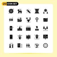 25 Universal Solid Glyph Signs Symbols of setting employee diet configure loading Editable Vector Design Elements