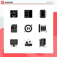 9 User Interface Solid Glyph Pack of modern Signs and Symbols of audio report computers page document Editable Vector Design Elements