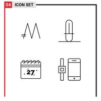 Universal Icon Symbols Group of 4 Modern Filledline Flat Colors of mona coin date crypto currency weapon smart watch Editable Vector Design Elements