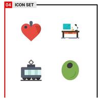 Set of 4 Vector Flat Icons on Grid for healthcare table workplace desk tramway Editable Vector Design Elements