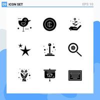 9 User Interface Solid Glyph Pack of modern Signs and Symbols of control joystick growth control shape Editable Vector Design Elements