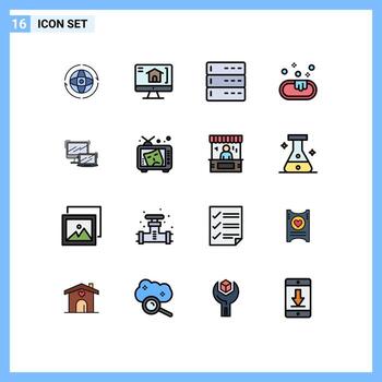 Mobile Interface Flat Color Filled Line Set of 16 Pictograms of laptop computer admin washroom soap Editable Creative Vector Design Elements