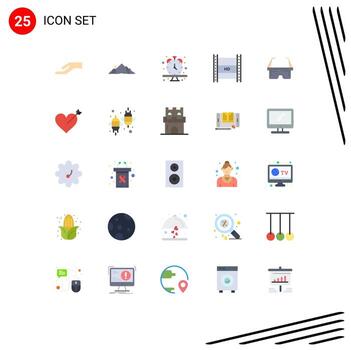 plano color paquete de 25 universal símbolos de definición vídeo hd transmisión reloj hd en rodaje digital vídeo radiodifusión editable vector diseño elementos