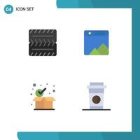 4 User Interface Flat Icon Pack of modern Signs and Symbols of wheel box photo checkmark drink Editable Vector Design Elements