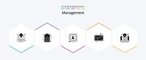 Management 25 Glyph icon pack including business idea. workflow. link. strategy. strategic vector