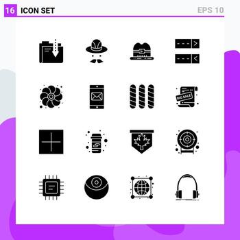 móvil interfaz sólido glifo conjunto de dieciséis pictogramas de móvil solicitud solicitud iniciar sesión girasol gras editable vector diseño elementos