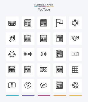Creative Youtube 25 OutLine icon pack  Such As setting. basic. basic. ui. basic vector