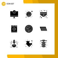 9 Thematic Vector Solid Glyphs and Editable Symbols of internet washing clothing machine romance Editable Vector Design Elements