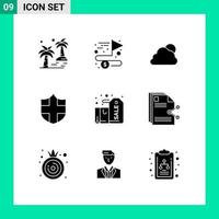 User Interface Pack of 9 Basic Solid Glyphs of box shield goal security cloudy Editable Vector Design Elements