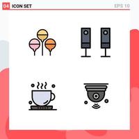 Pack of 4 Modern Filledline Flat Colors Signs and Symbols for Web Print Media such as bloon office appliances system camera Editable Vector Design Elements