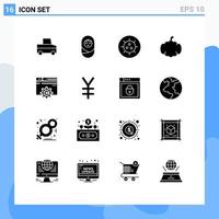 Mobile Interface Solid Glyph Set of 16 Pictograms of currency gear virus design canada Editable Vector Design Elements
