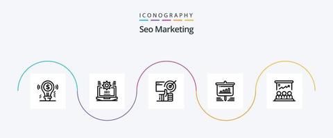 Seo Marketing Line 5 Icon Pack Including chart. presentation. setting. up. user vector