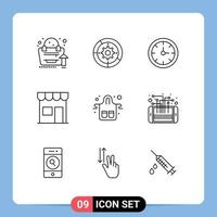 Set of 9 Vector Outlines on Grid for shop marketplace process kiosk time Editable Vector Design Elements