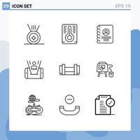 Group of 9 Modern Outlines Set for education online mobile mouse dumbbells Editable Vector Design Elements