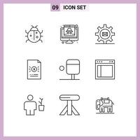 Pack of 9 Modern Outlines Signs and Symbols for Web Print Media such as economy banking data message email Editable Vector Design Elements