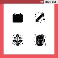 Group of 4 Modern Solid Glyphs Set for calender flower year left beer Editable Vector Design Elements
