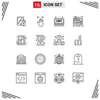 Group of 16 Modern Outlines Set for online banking internet right banking online Editable Vector Design Elements