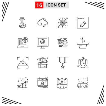 Set of 16 Commercial Outlines pack for code app investment mac app Editable Vector Design Elements