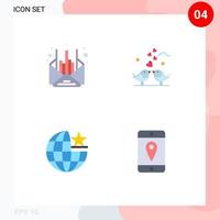 Set of 4 Vector Flat Icons on Grid for mail global message love internet Editable Vector Design Elements