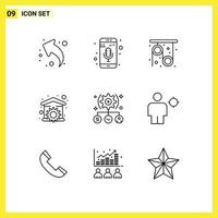 User Interface Pack of 9 Basic Outlines of task tool physics repair house Editable Vector Design Elements