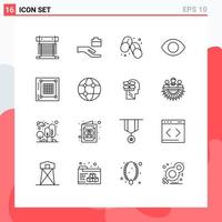 Set of 16 Modern UI Icons Symbols Signs for grid vision flip flops human eye Editable Vector Design Elements