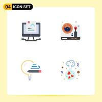 Mobile Interface Flat Icon Set of 4 Pictograms of resume education computer wheel learning Editable Vector Design Elements