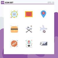 Set of 9 Vector Flat Colors on Grid for cancel iron navigation living burger Editable Vector Design Elements