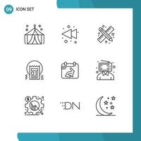 Pictogram Set of 9 Simple Outlines of day web drawing tools news blog Editable Vector Design Elements