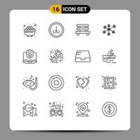 Group of 16 Modern Outlines Set for antivirus social bench internet sitting Editable Vector Design Elements