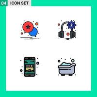 Pictogram Set of 4 Simple Filledline Flat Colors of notification shopping gear buy bath Editable Vector Design Elements