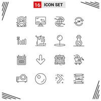 16 Universal Outlines Set for Web and Mobile Applications round the clock hotel technology concierge communication Editable Vector Design Elements