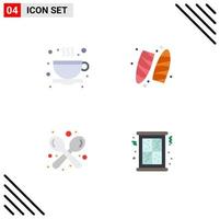 Set of 4 Vector Flat Icons on Grid for tea shop recreation surfing utensils Editable Vector Design Elements