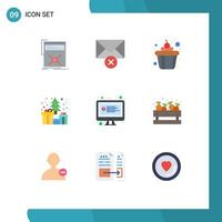 Set of 9 Vector Flat Colors on Grid for question computer cake present box Editable Vector Design Elements