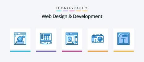 web diseño y desarrollo azul 5 5 icono paquete incluso . fuente diseño. herramienta. fuente color. foto. creativo íconos diseño vector