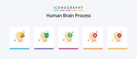 Human Brain Process Flat 5 Icon Pack Including protect. head. face. brain. human. Creative Icons Design vector