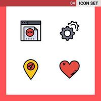 4 Universal Filledline Flat Color Signs Symbols of error heart gear location like Editable Vector Design Elements