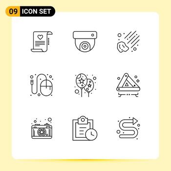 Pictogram Set of 9 Simple Outlines of event mouse meteor idea designer Editable Vector Design Elements