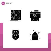 Mobile Interface Solid Glyph Set of 4 Pictograms of data badge matrix photography rank Editable Vector Design Elements