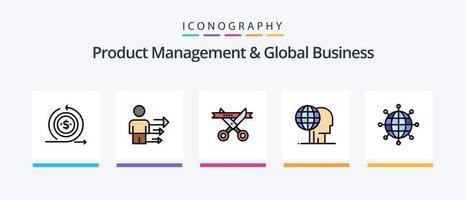 Product Managment And Global Business Line Filled 5 Icon Pack Including long. modern. global process. markets. business. Creative Icons Design vector